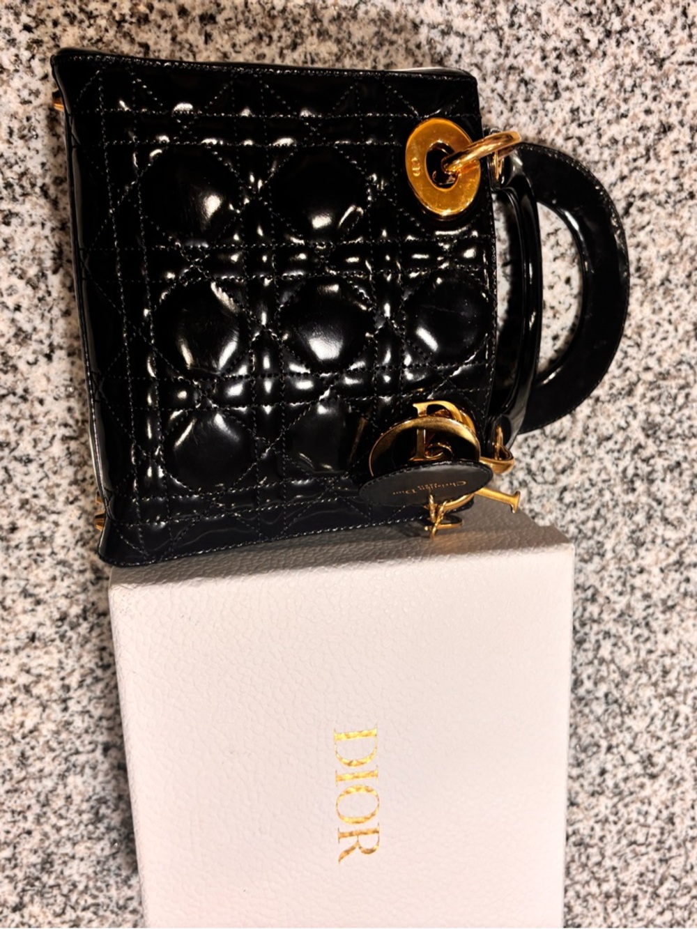 Dior Mini Lady Tote in Black Patent with Gold Hardware - Picture 2 of 4